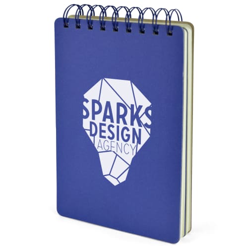 Custom Branded A5 Flip Notebooks in Blue with a Logo Printed by Total Merchandise