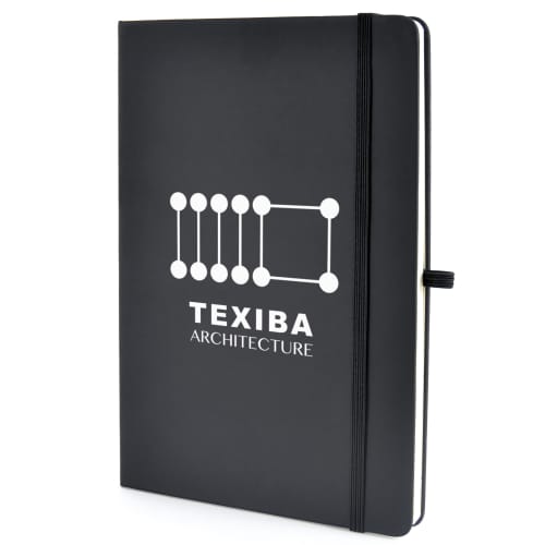 A5 Soft Touch Notebooks with Graph Paper in Black with printed design on front by Total Merchandise