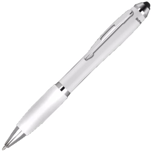 Promotional Contour Antimicrobial Ballpen in silver with white grip by Total Merchandise