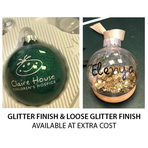 Custom Printed Glass Christmas Baubles with Glitter & Loose Glitter Finishes by Total Merchandise