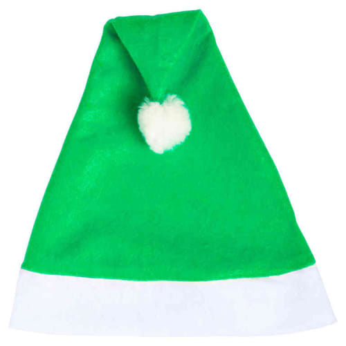 Printed Christmas Hat in green with white bobble and trim by Total Merchandise