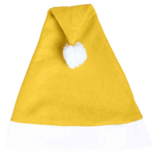 Promotional Santa Hat in yellow with white trim and white bobble by Total Merchandise