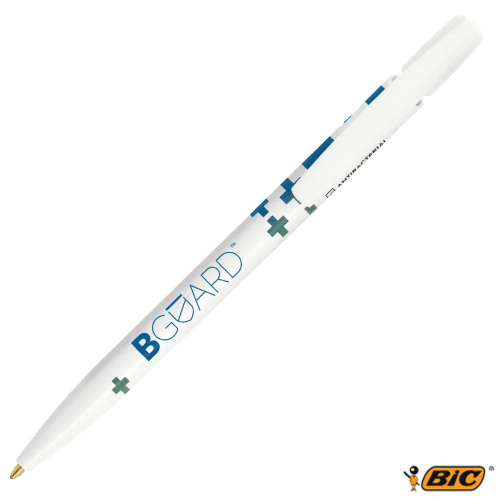 Branded BiC Clic Antibacterial Ballpens in white colour with printing by Total Merchandise