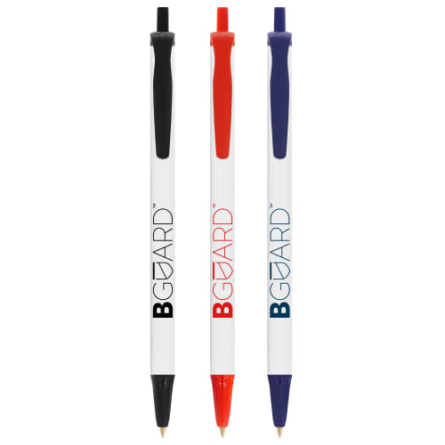 Printed Clic Stic Antibacterial Ballpens with white barrel and coloured clips by Total Merchandise