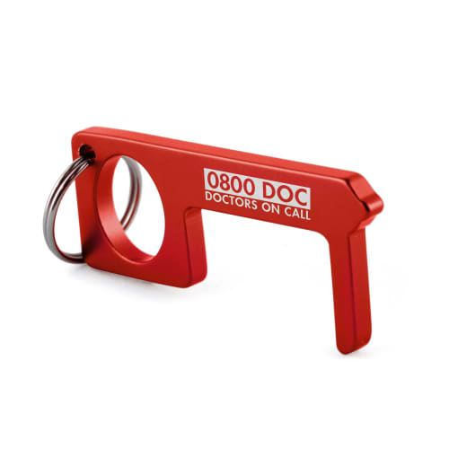 Printed Aluminium Hygiene Keyring in red with printing by Total Merchandise