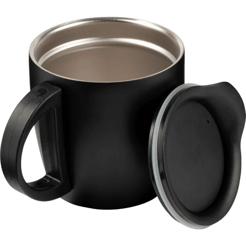 Branded Stainless Steel Insulated Mug with Lid in black by Total Merchandise