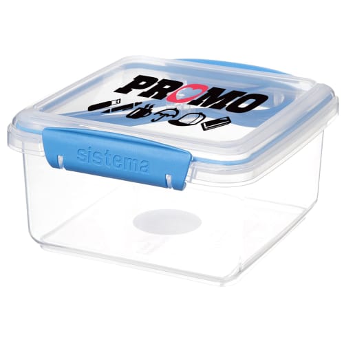 Promotional Sistema Lunch Box With Cutlery in Clear/Blue Colour by Total Merchandise