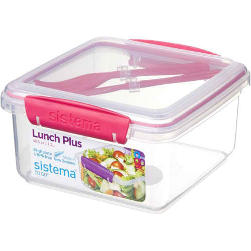Printed Sistema Lunch Box With Cutlery in Clear/Pink Colour by Total Merchandise