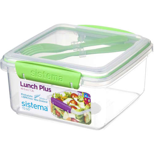 Branded Sistema Lunch Box With Cutlery in Clear/Green Colour by Total Merchandise