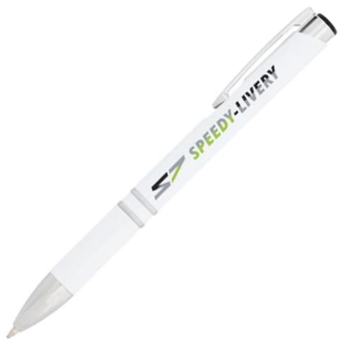 Promotional Moneta Antibacterial Ballpoint Pens with branding on barrel by Total Merchandise