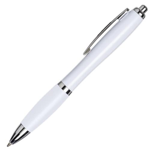 Promotional Nash Curvy Antibacterial Ballpoint Pens in white with silver clip