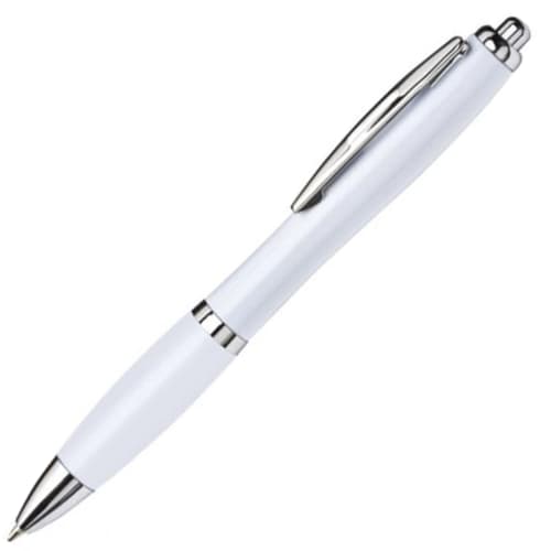 Custom Nash Curvy Antibacterial Ballpoint Pens in white with silver clip by Total Merchandise