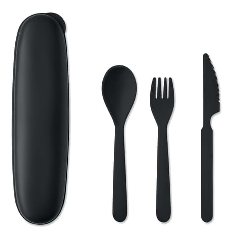 Printed 3 Piece Portable Cutlery Set in Black Colour by Total Merchandise