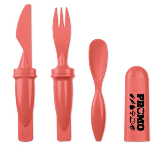 Promotional 3 In 1 Cutlery Set in Red Colour with Branding by Total Merchandise