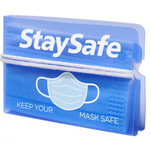 Promotional Fold-up Face Mask Wallets in Transparent Blue Colour with Branding by Total Merchandise