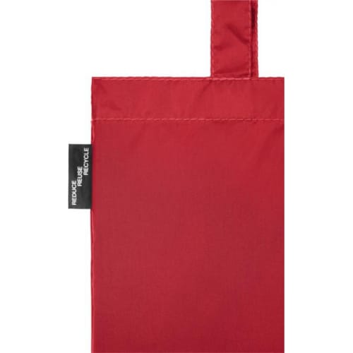 Side label view of rPET Tote Bags in red colour by Total Merchandise