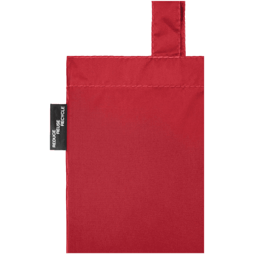 Side label view of rPET Tote Bags in red colour by Total Merchandise