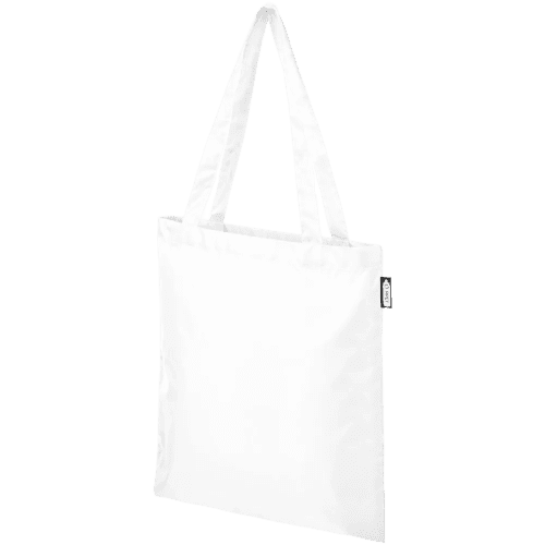Branded rPET Tote Bags in white colour with printed logo by Total Merchandise