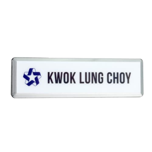 Printed Excel Staff Name Badges in rectangle shape with silver/white finish by Total Merchandise