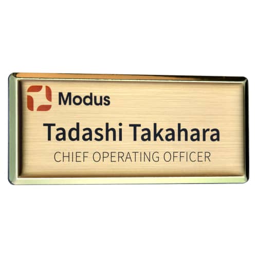 Promotional Excel Staff Name Badges in rectangle shape and gold grain colour by Total Merchandise