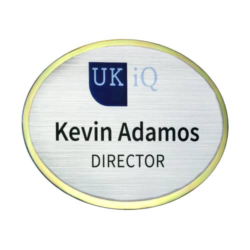 UK Branded Excel Staff Name Badges in Silver Grain/Gold Mirror Frame from Total Merchandise