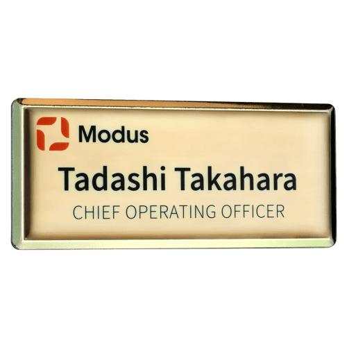 Branded Excel Staff Name Badges in rectangle shape in a gold grain colour by Total Merchandise