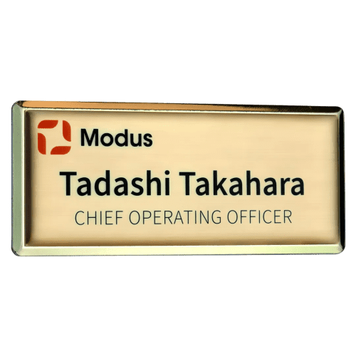 Promotional Excel Staff Name Badges in rectangle shape and gold grain colour by Total Merchandise
