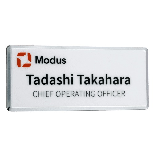 Promotional Excel Staff Name Badges in rectangle shape and silver/white colour by Total Merchandise