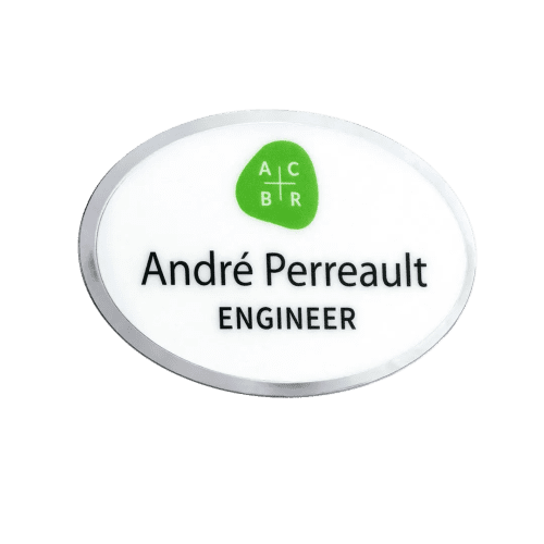 Branded Excel Staff Name Badges in white oval shape printed with your logo by Total Merchandise