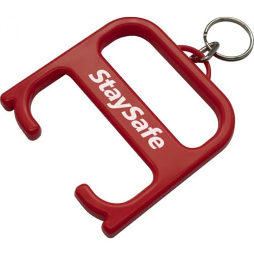 Branded Hygiene Handle With Keychain in red colour with your company logo by Total Merchandise