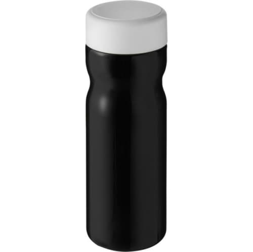 Promotional H2O Base Screw Cap Water Bottles in Black/White colour with logo by Total Merchandise