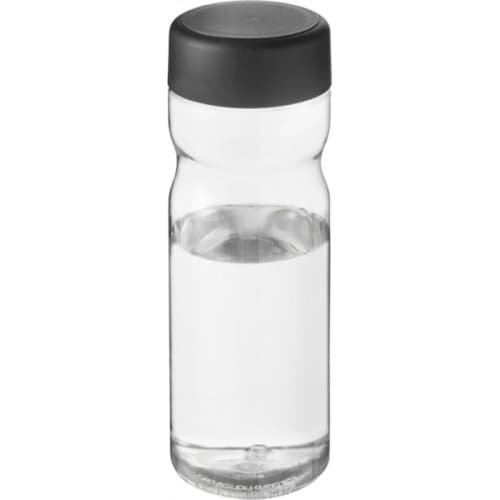 Branded H2O Base Screw Cap Water Bottles in Transparent/Black colour with logo by Total Merchandise