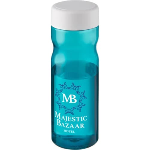 H2O Base Screw Cap Water Bottles in Transparent Aqua Blue/White