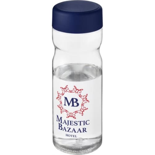 Custom H2O Base Screw Cap Water Bottles in Transparent/Blue colour with logo by Total Merchandise