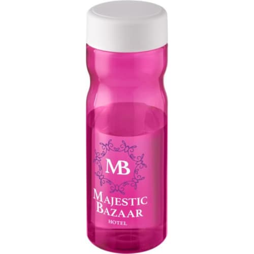 H2O Base Screw Cap Water Bottles in Transparent Magenta/White