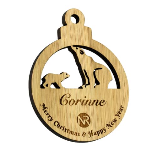 Custom branded Moso Bamboo Christmas Baubles with Polar Bear design by Total Merchandise