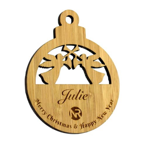 Branded Moso Bamboo Christmas Baubles with Angel design by Total Merchandise