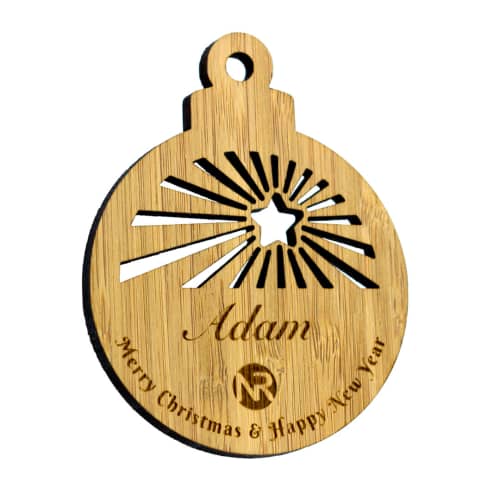 Personalised Moso Bamboo Christmas Baubles with Star design by Total Merchandise