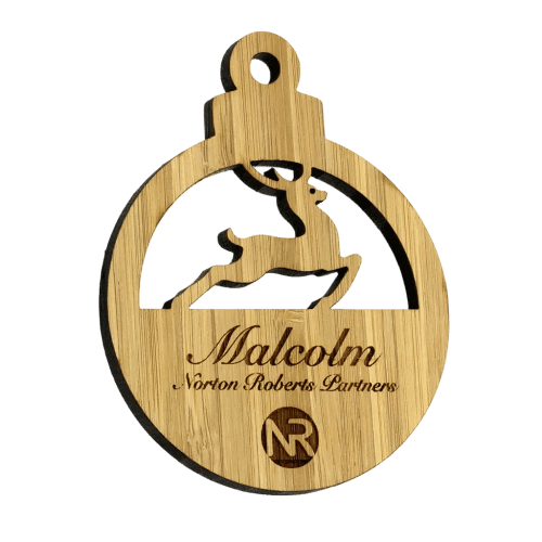 Branded Moso Bamboo Christmas Baubles with Stag design by Total Merchandise