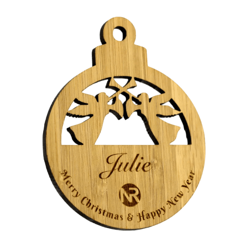 Branded Moso Bamboo Christmas Baubles with Angel design by Total Merchandise