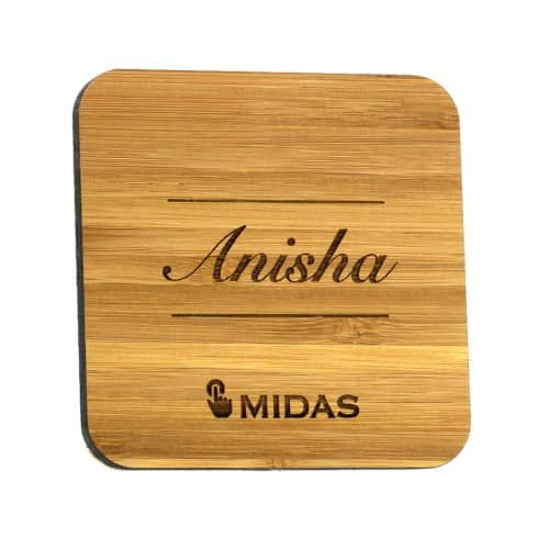 Promotional Moso Bamboo square shaped Coaster with engraved branding by Total Merchandise