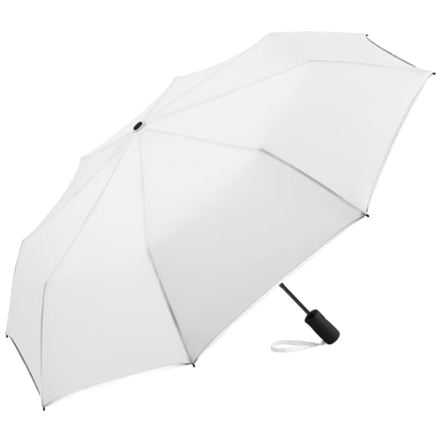 Full colour printed Fare Reflective Edge Umbrellas in White with your logo by Total Merchandise