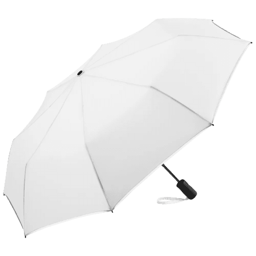 Full colour printed Fare Reflective Edge Umbrellas in White with your logo by Total Merchandise