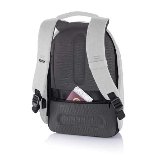 Back view of Bobby Hero Anti-Theft Backpack in Grey colour with your logo on it by Total Merchandise