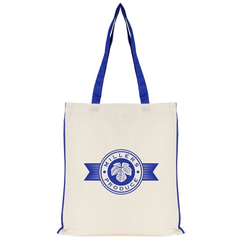 Branded 5oz Colour Trim Cotton Tote Bag in Natural/Royal Blue printed with logo by Total Merchandise