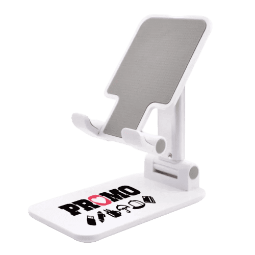 Promotional Adjustable Foldable Tablet & Phone Stand in White colour with logo by Total Merchandise