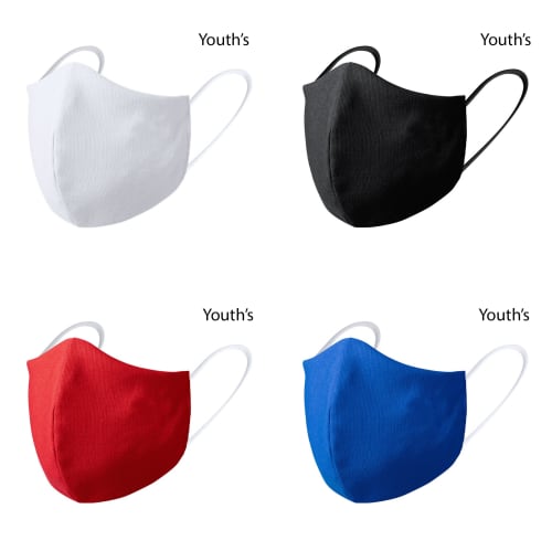 Youth's Double Layer Shaped Reusable Face Coverings in 4 colours with logo with Total Merchandise