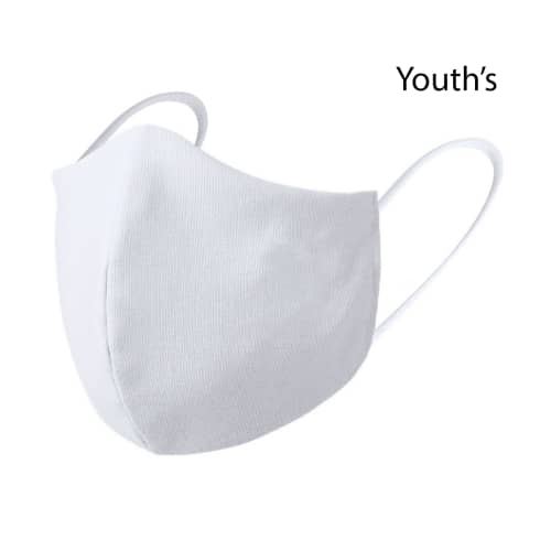 White Youth's Double Layer Shaped Reusable Face Coverings printed with logo by Total Merchandise