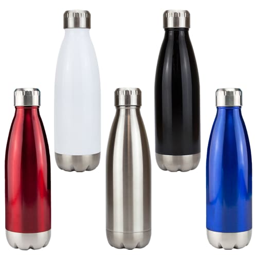 Promotional Miami Metal Drinks Bottles in Silver colours with printed logo by Total Merchandise