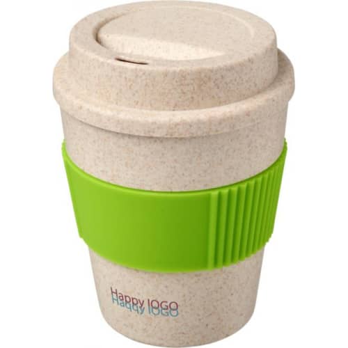 Promotional PP & Wheat Straw Coffee Cups with lime sleeve with printed by Total Merchandise